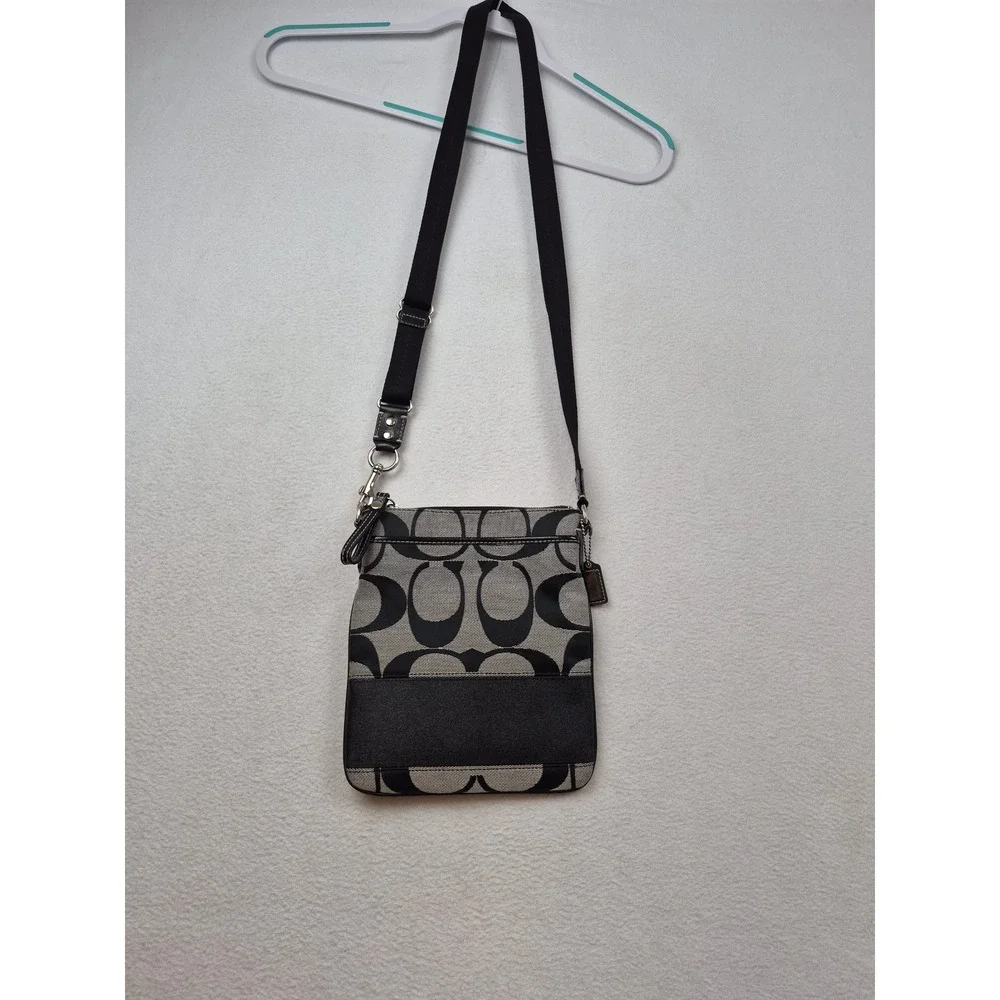 Coach Signature File Crossbody Bag Black Grey Jacquard Canvas